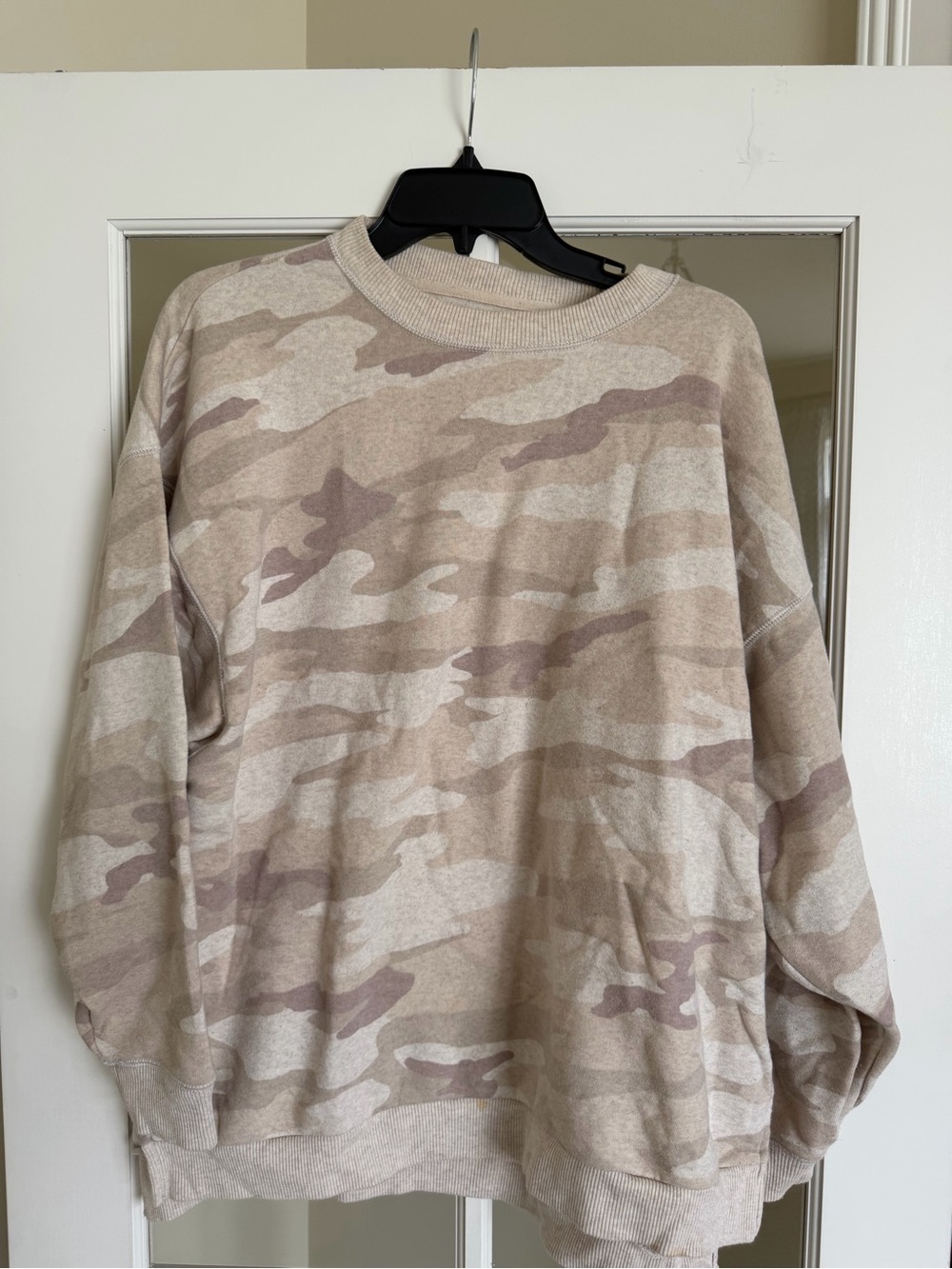 American Eagle Outfitters Beige Camo Crewneck Sweater